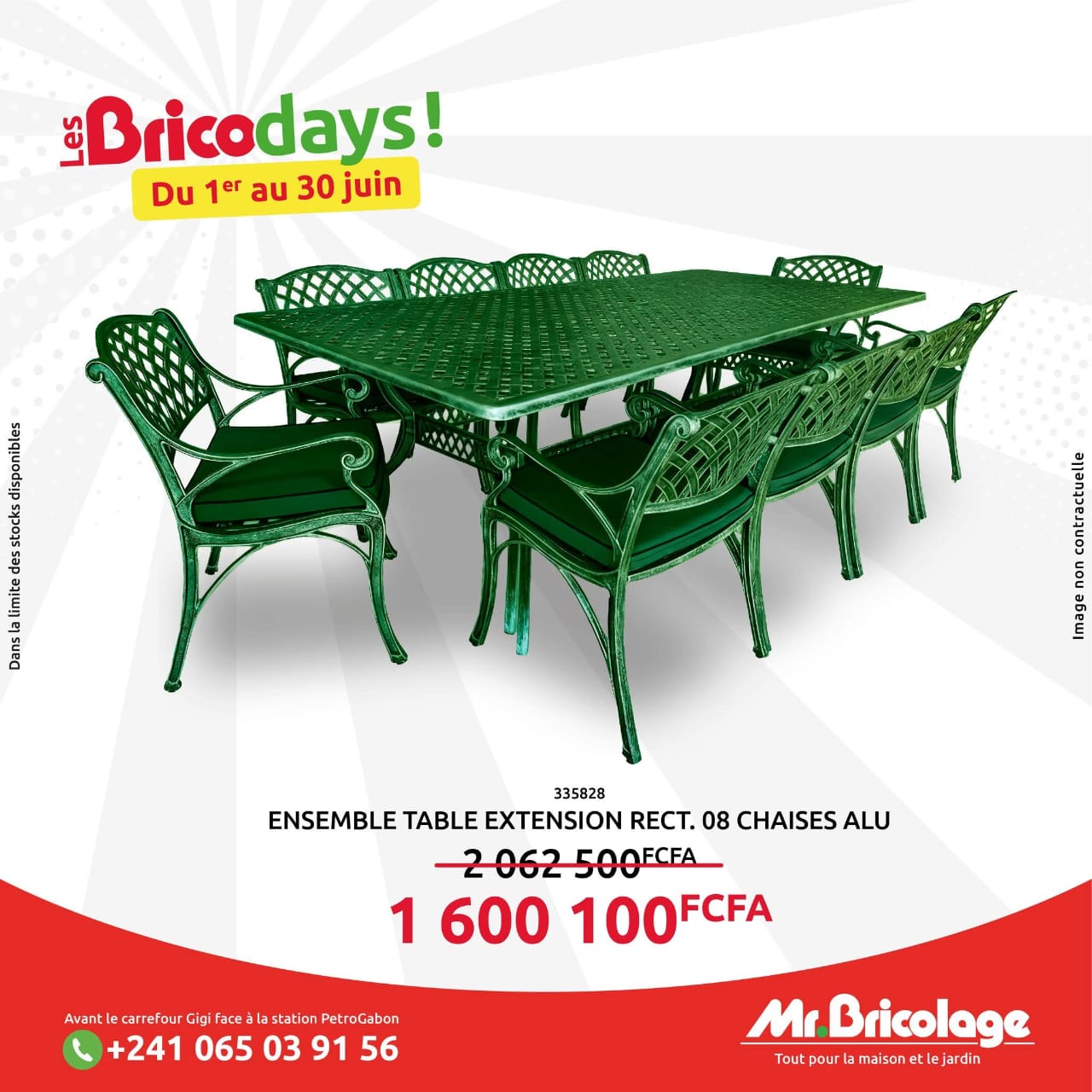 ENSEMBLE TABLE EXTENSION RECT. 08 CHAISES ALU